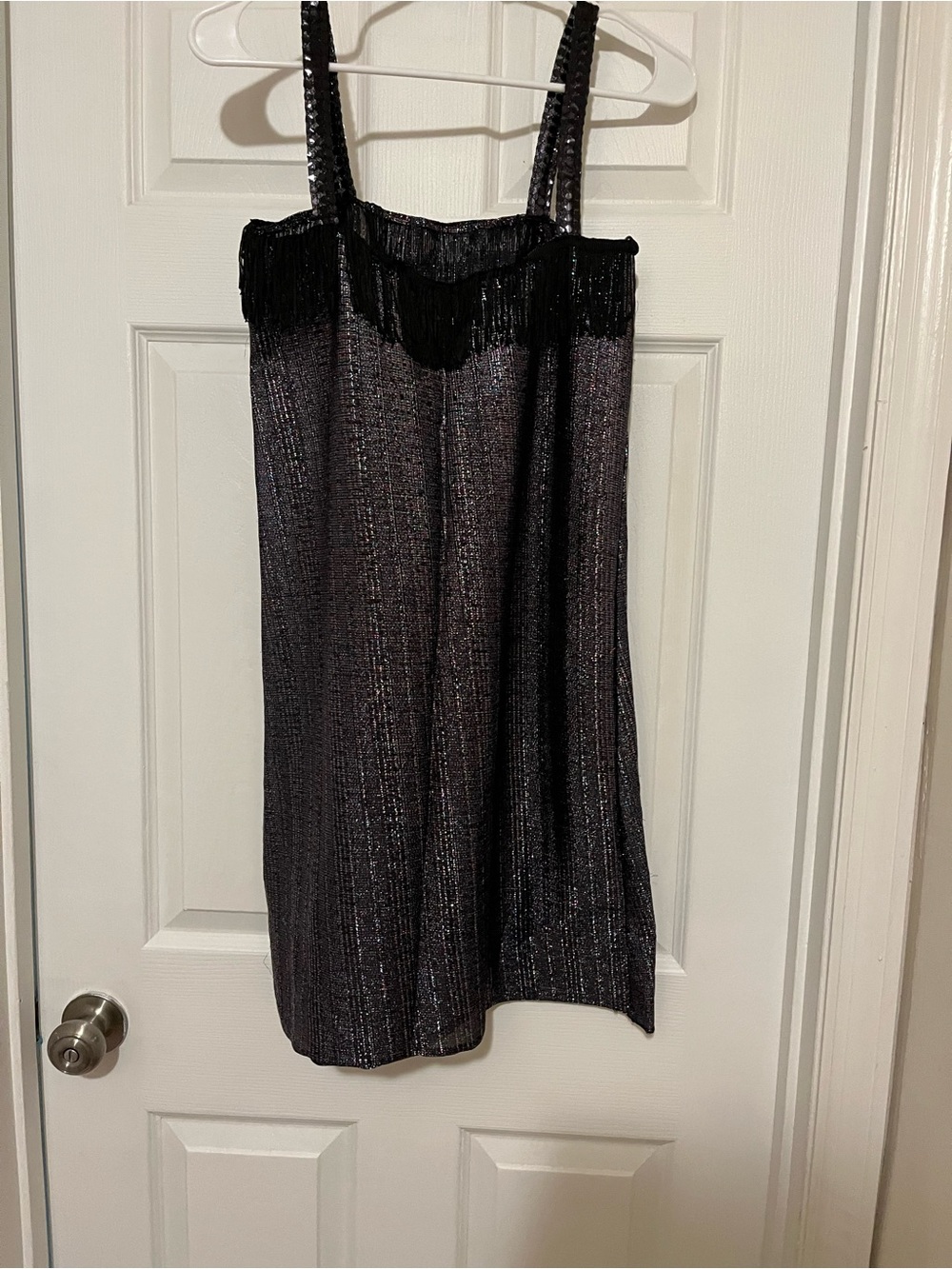 Women's Black Mini Dress with Fringe Straps